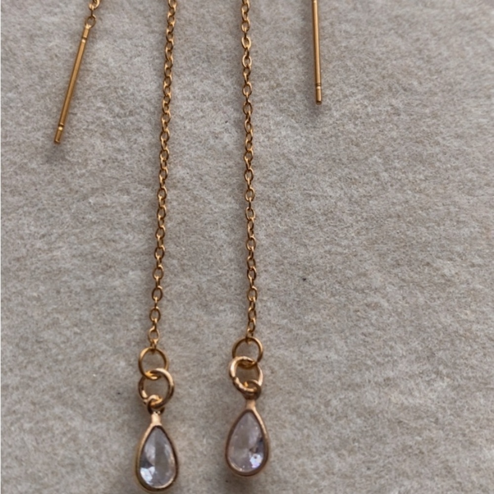Handmade Crystal teardrop threader earrings